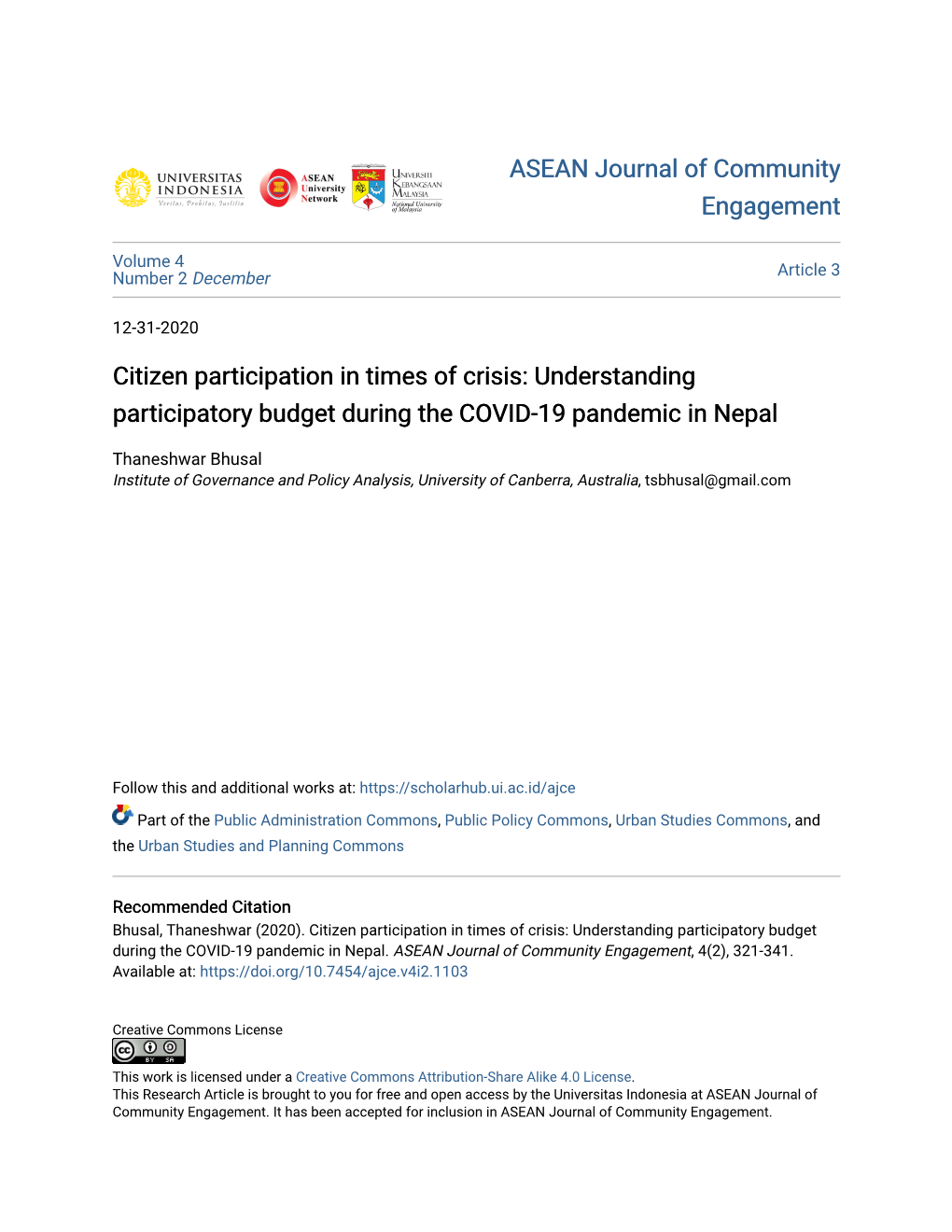 Citizen Participation in Times of Crisis: Understanding Participatory Budget During the COVID-19 Pandemic in Nepal