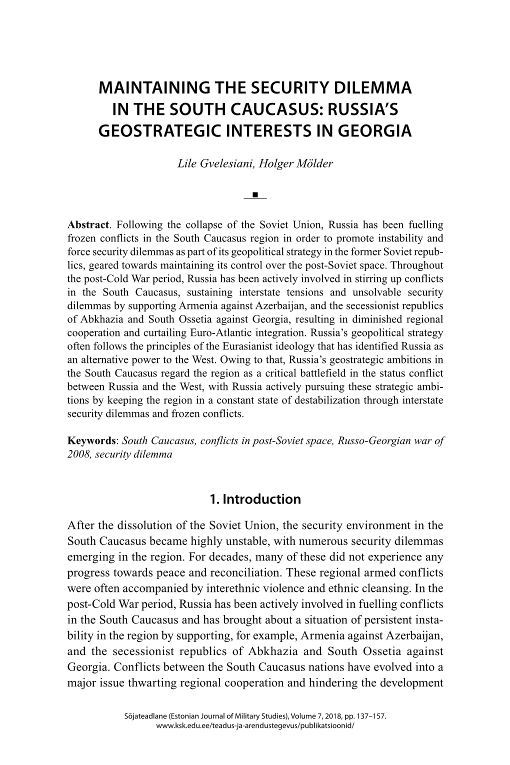 Russia's Geostrategic Interests in Georgia