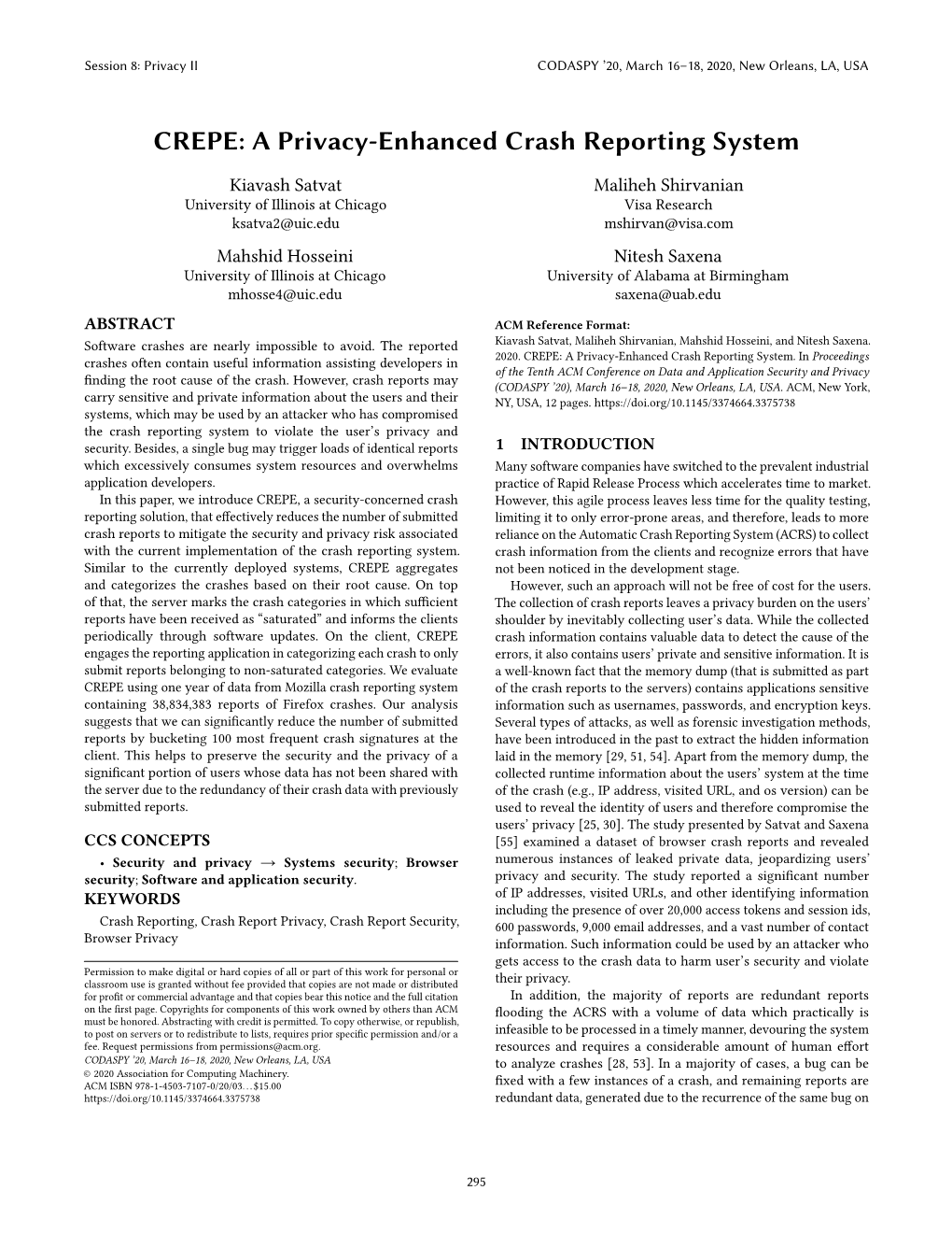 A Privacy-Enhanced Crash Reporting System