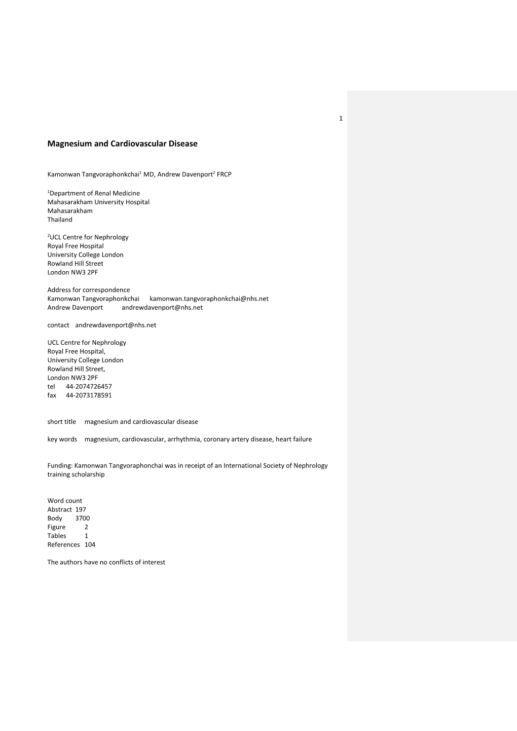 Magnesium and Cardiovascular Disease