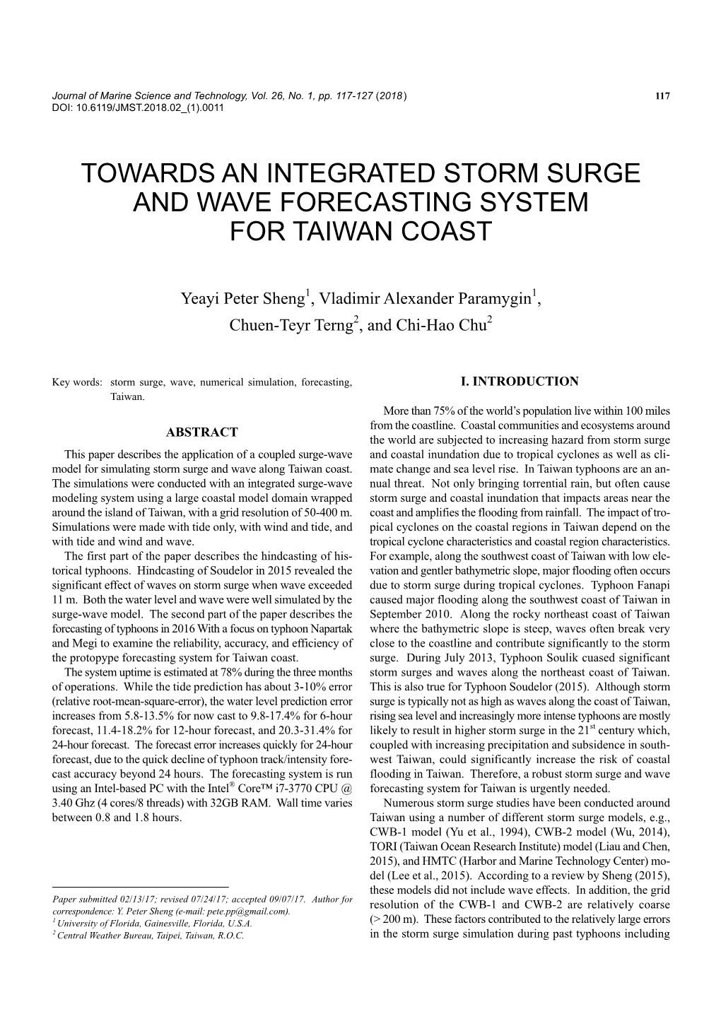Towards an Integrated Storm Surge and Wave Forecasting System for Taiwan Coast