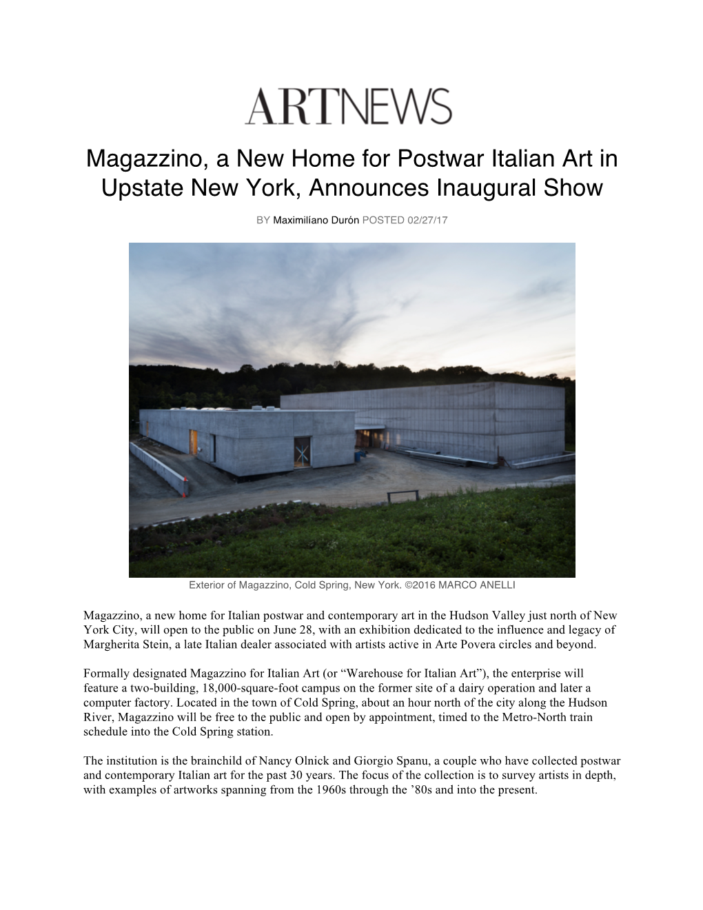 Magazzino, a New Home for Postwar Italian Art in Upstate New York, Announces Inaugural Show