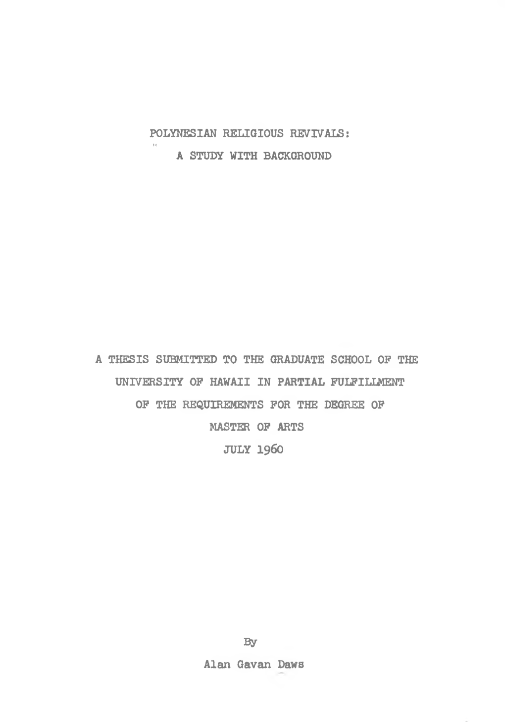 Polynesian Religious Revivals; M a Study with Background