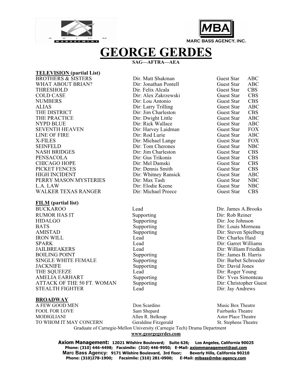 George Gerdes Sag—Aftra—Aea
