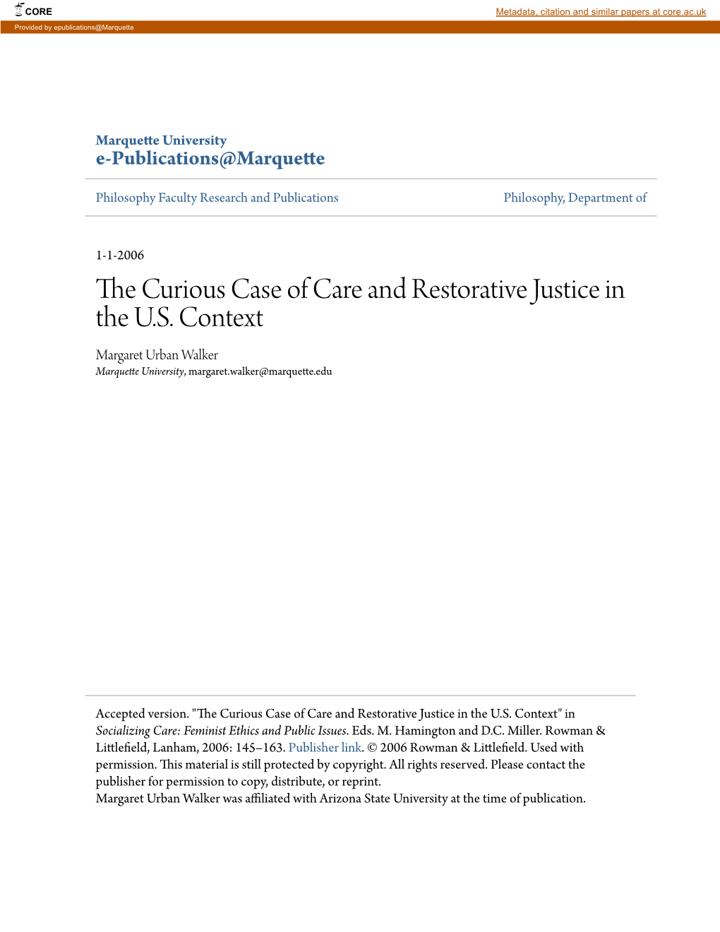 The Curious Case of Care and Restorative Justice in the U.S