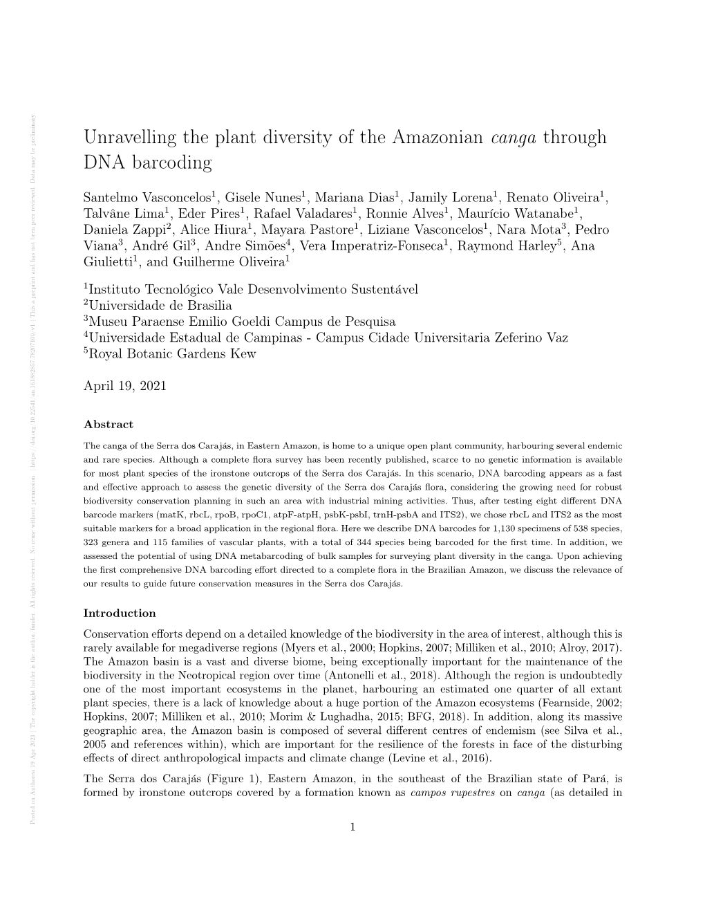 Unravelling the Plant Diversity of the Amazonian Canga Through DNA