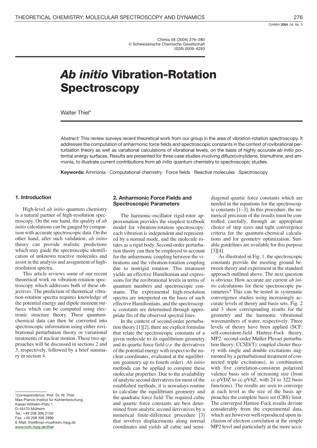 &lt;I&gt;Ab Initio&lt;/I&gt; Vibration-Rotation Spectroscopy
