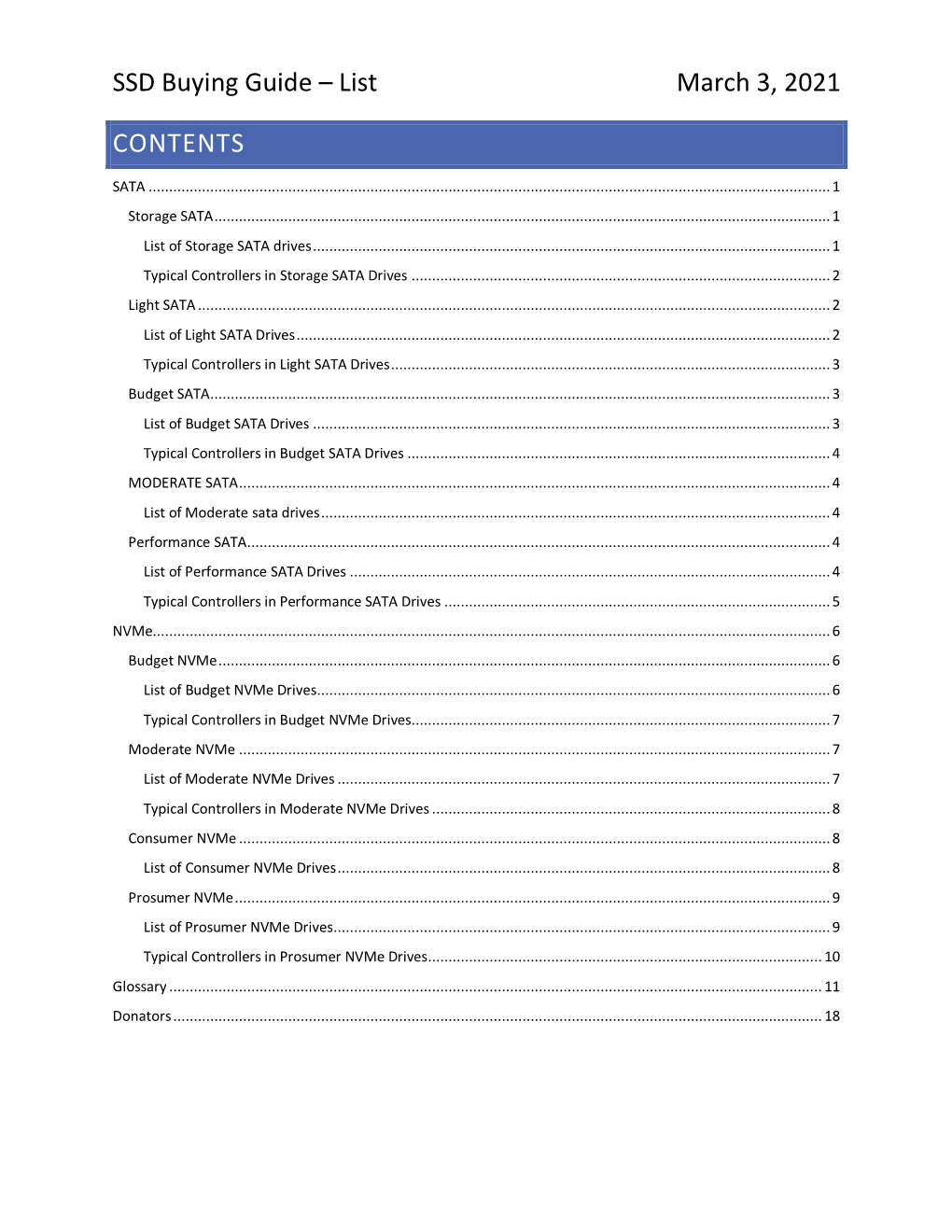 SSD Buying Guide – List March 3, 2021 CONTENTS