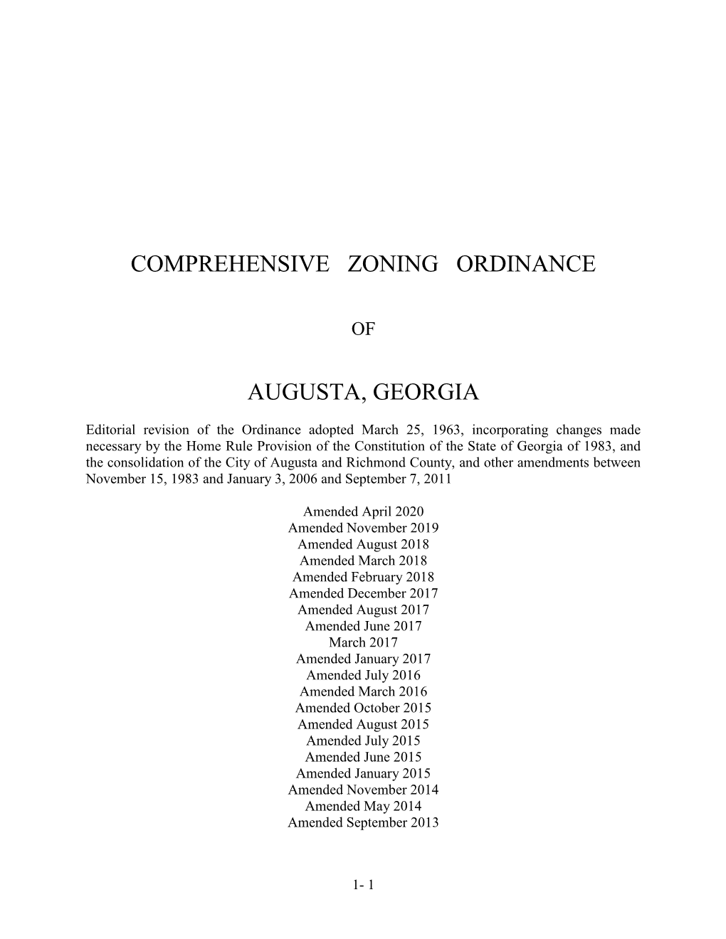 Comprehensive Zoning Ordinance Augusta, Georgia