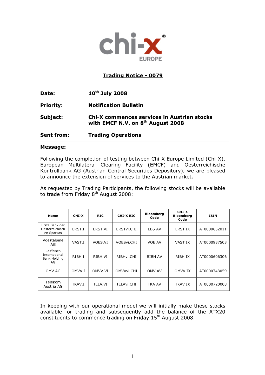 Trading Notice - 0079
