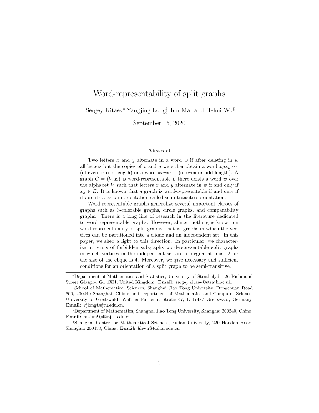 Word-Representability of Split Graphs