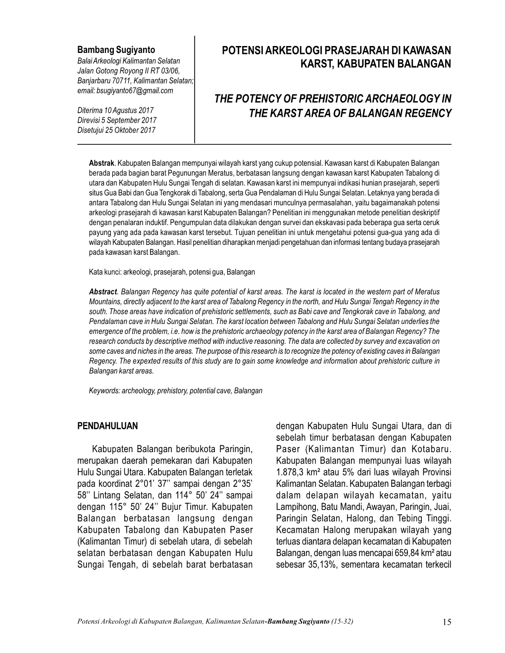 Potensi Arkeologi Prasejarah Di Kawasan