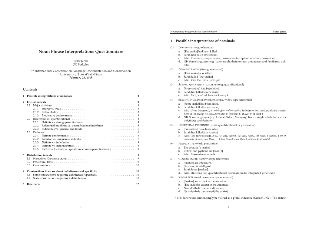 Noun Phrase Interpretations Questionniare A