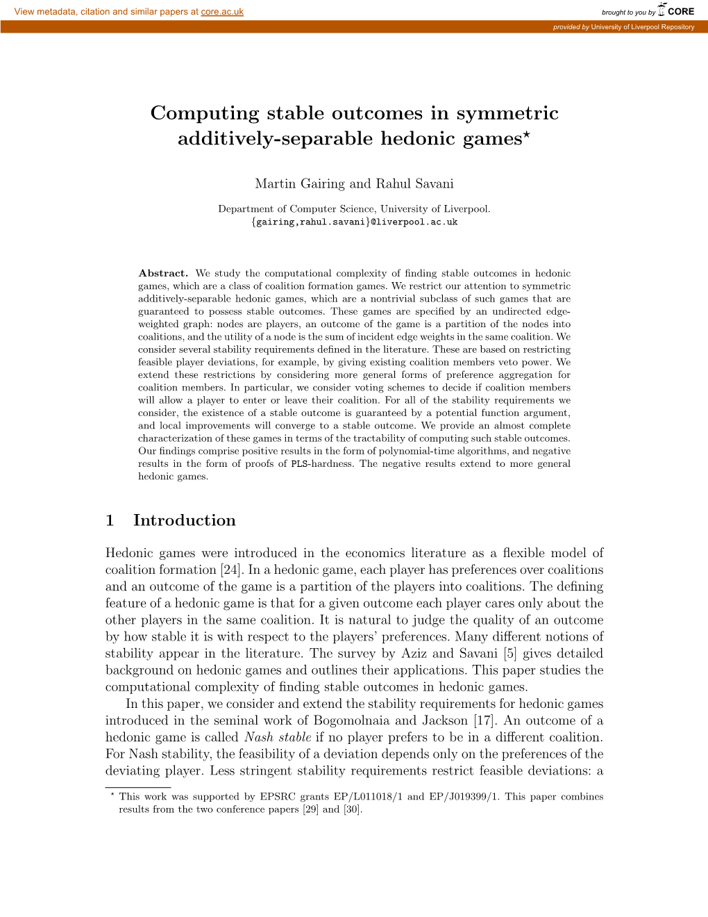 Computing Stable Outcomes in Symmetric Additively-Separable Hedonic Games?