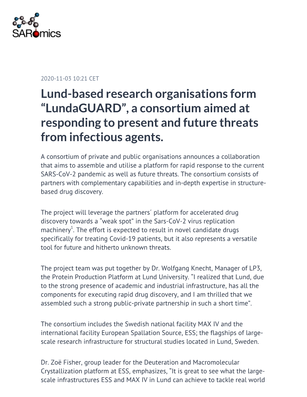 Lund-Based Research Organisations Form “Lundaguard”, a Consortium Aimed at Responding to Present and Future Threats from Infectious Agents