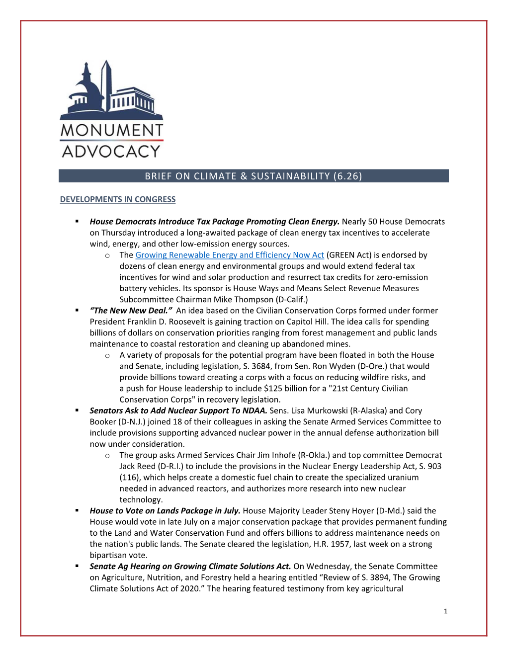 Brief on Climate & Sustainability (6.26)