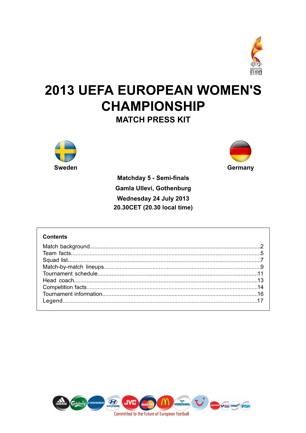 2013 Uefa European Women's Championship Match Press Kit