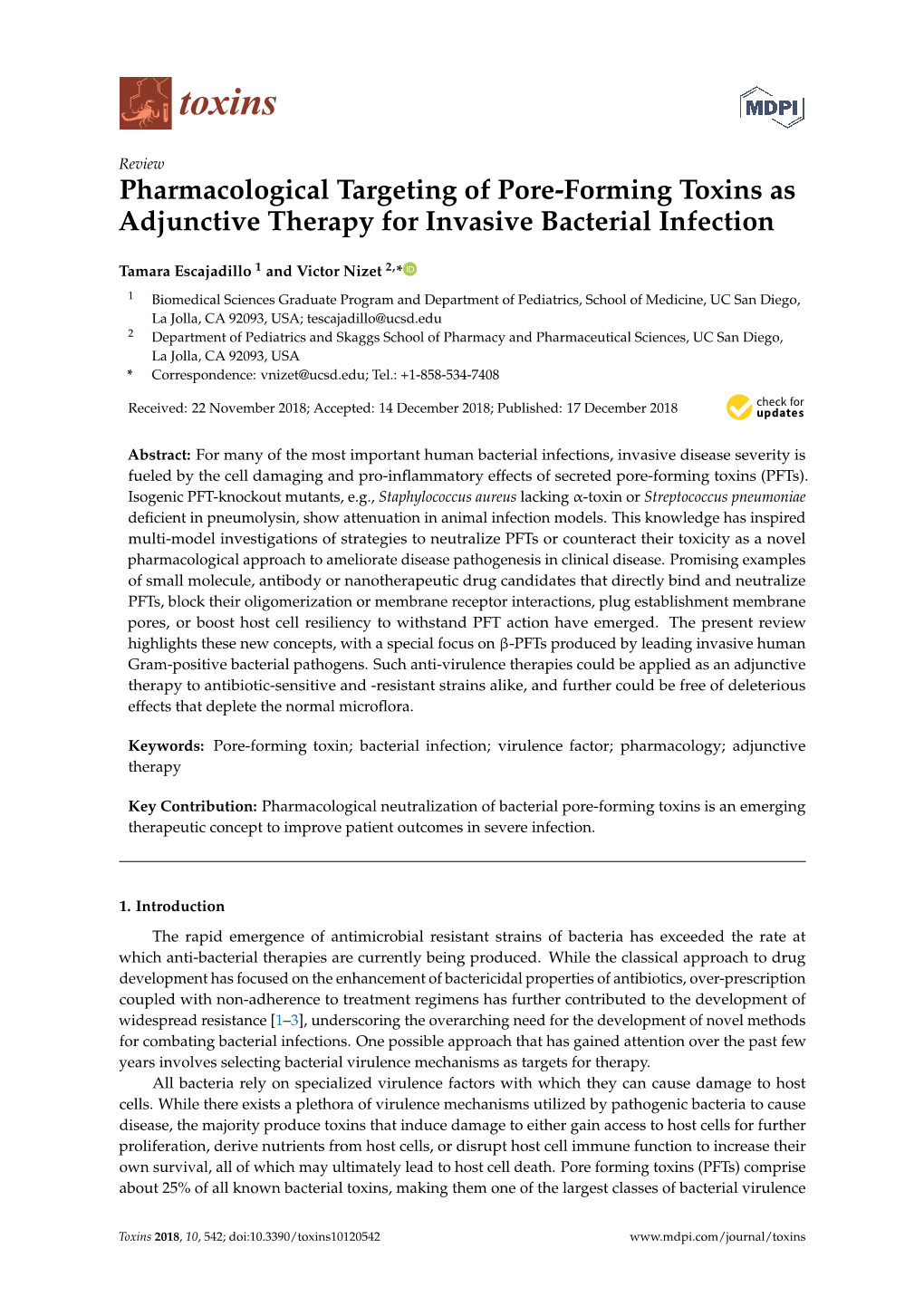 Pharmacological Targeting of Pore-Forming Toxins As Adjunctive Therapy for Invasive Bacterial Infection