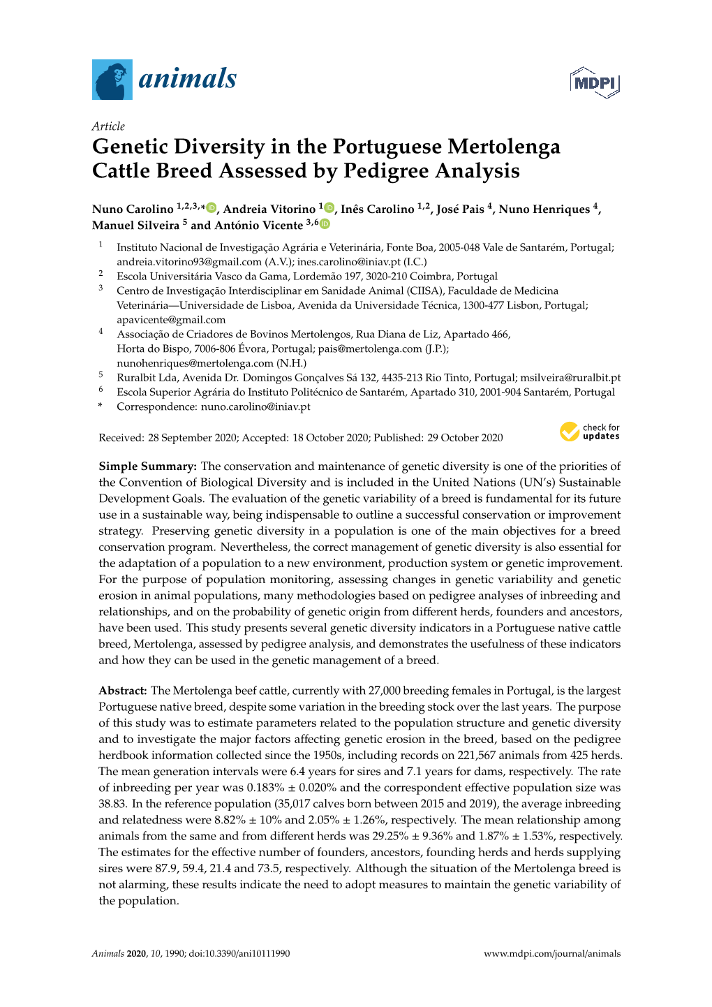 Genetic Diversity in the Portuguese Mertolenga Cattle Breed Assessed by Pedigree Analysis