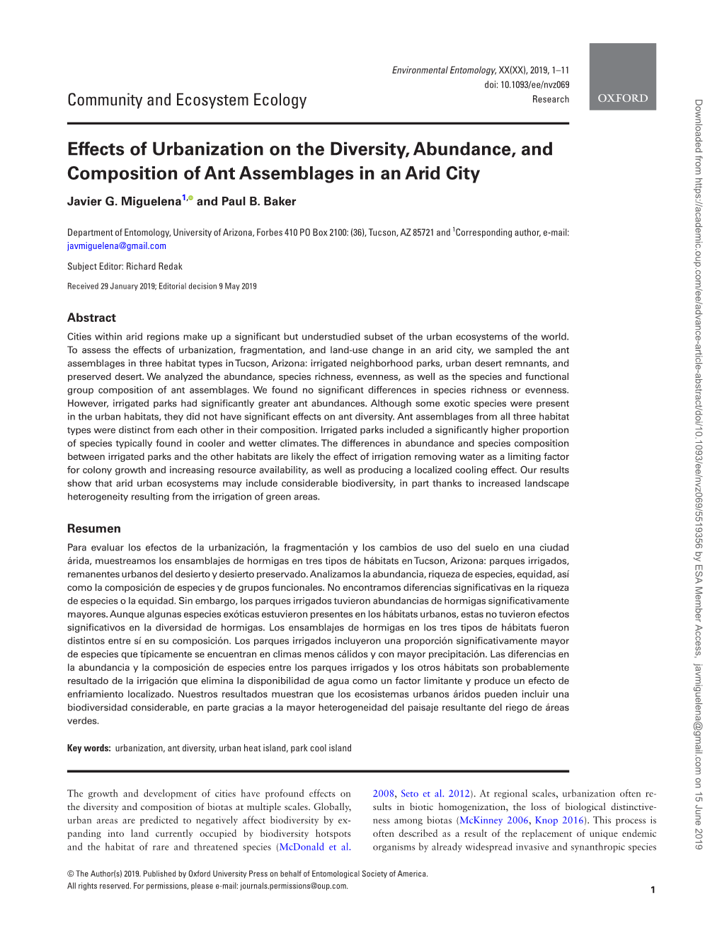 Effects of Urbanization on the Diversity, Abundance, and Composition of Ant Assemblages in an Arid City