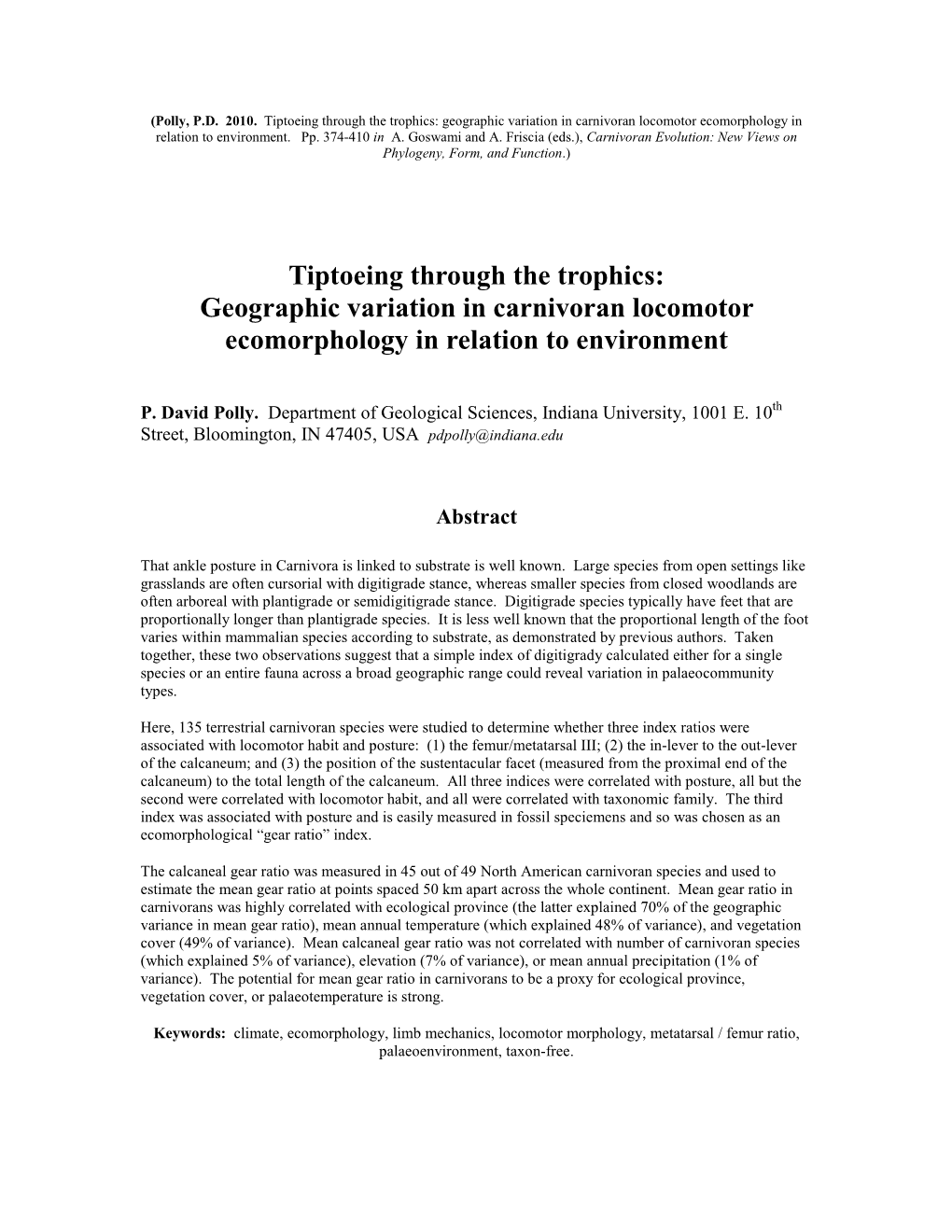 Polly, 2010, Locomotor Ecomorphology.Pdf