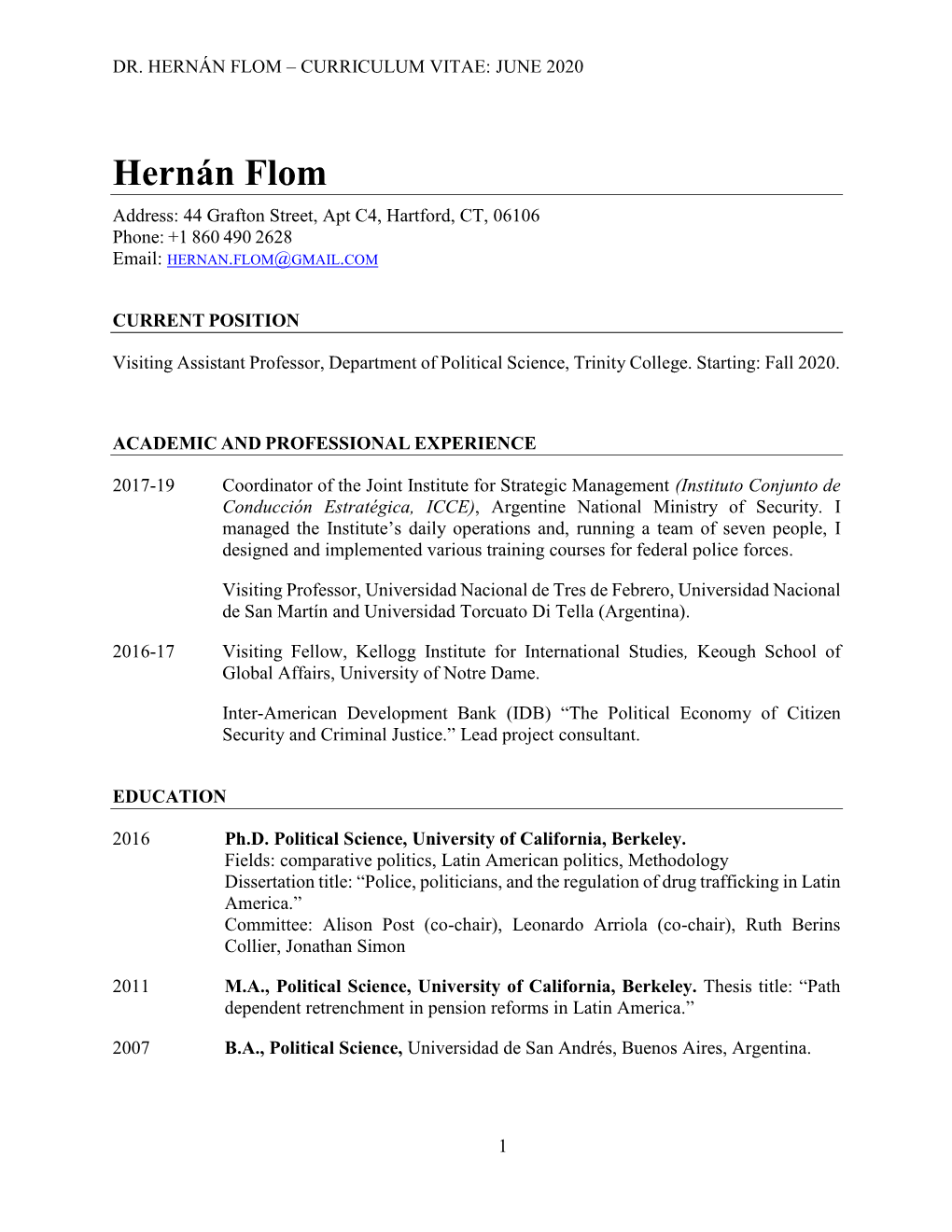 Hernán Flom – Curriculum Vitae: June 2020