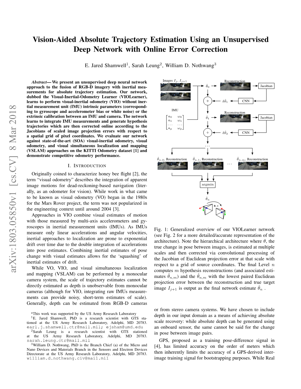 Vision-Aided Absolute Trajectory Estimation Using an Unsupervised Deep Network with Online Error Correction