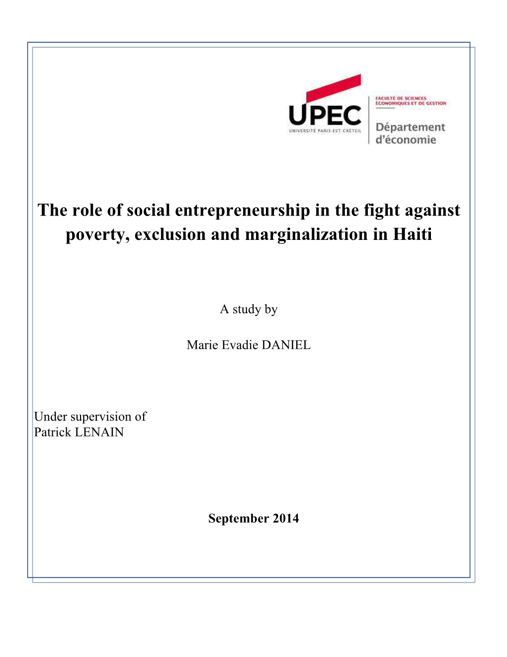 The Role of Social Entrepreneurship in the Fight Against Poverty, Exclusion and Marginalization in Haiti Page 2