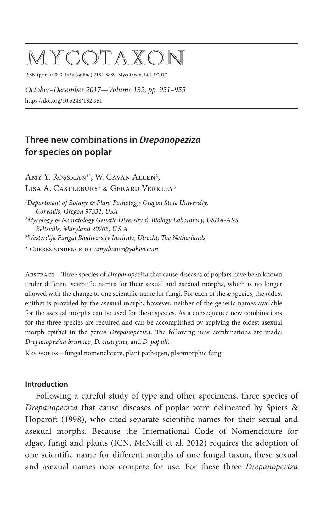 <I> Drepanopeziza </I> for Species on Poplar