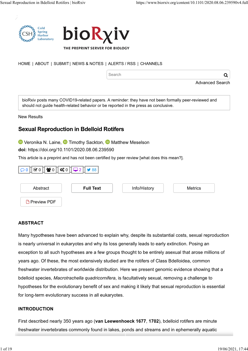 Sexual Reproduction in Bdelloid Rotifers | Biorxiv