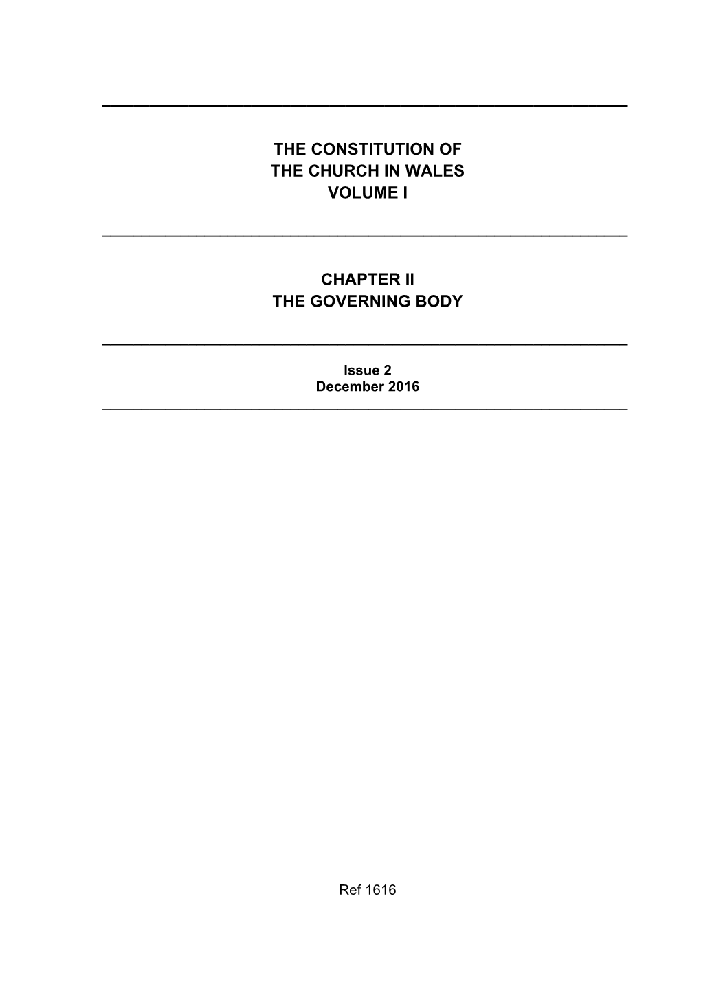 The Constitution of the Church in Wales Volume I