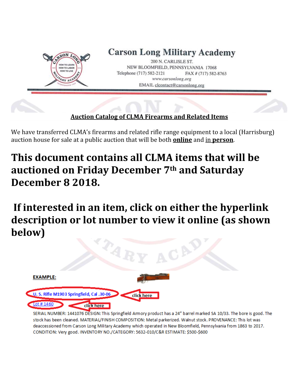 Catalog of the Auction of CLMA Firearms and Related Items