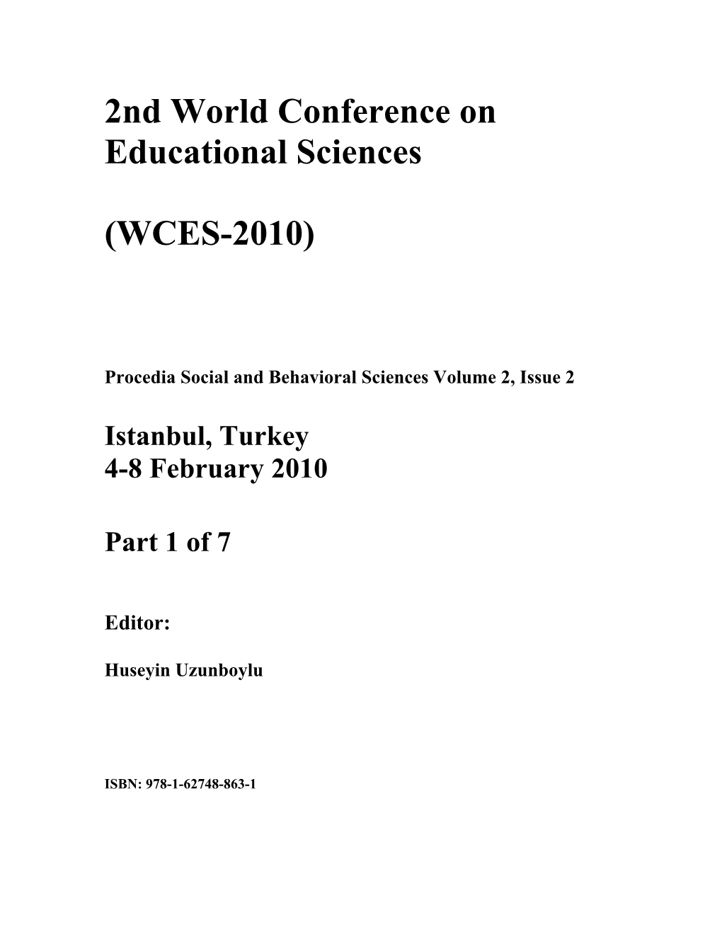 2Nd World Conference on Educational Sciences (WCES-2010)