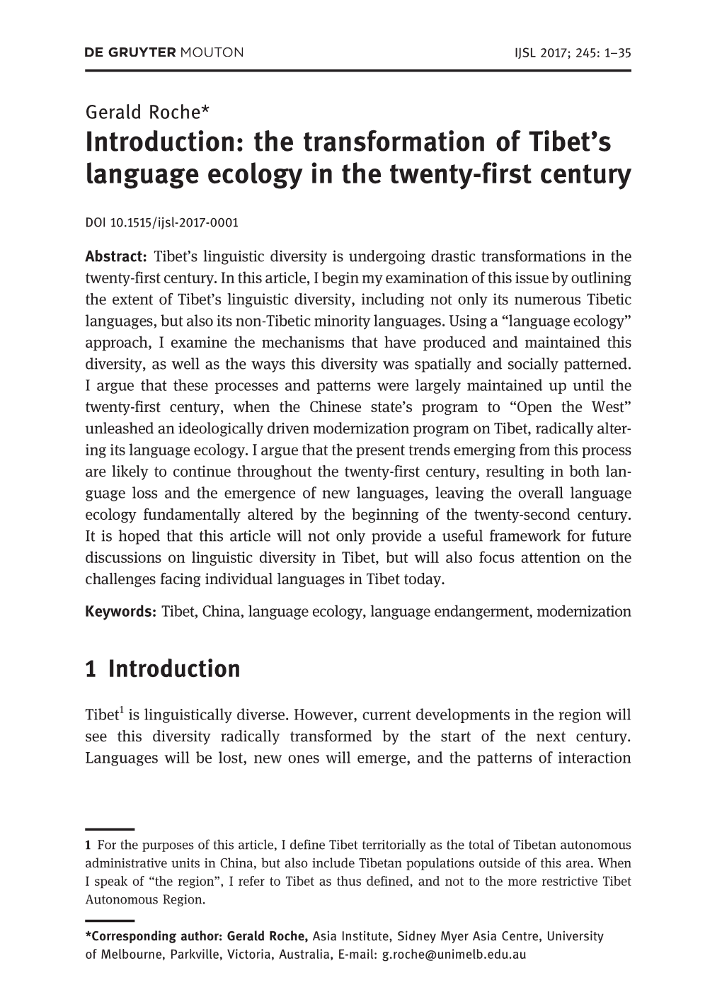 International Journal of the Sociology of Language, Examine This Issue of the Contemporary Transformation of Tibet’S Linguistic Diversity