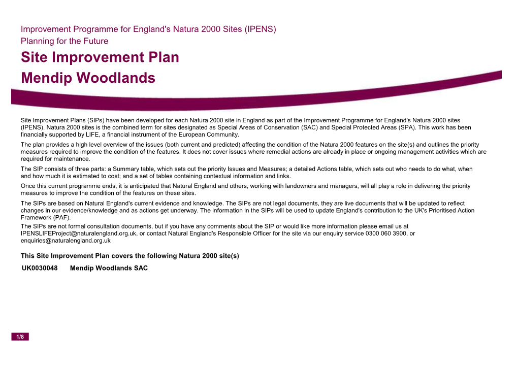 Site Improvement Plan Mendip Woodlands