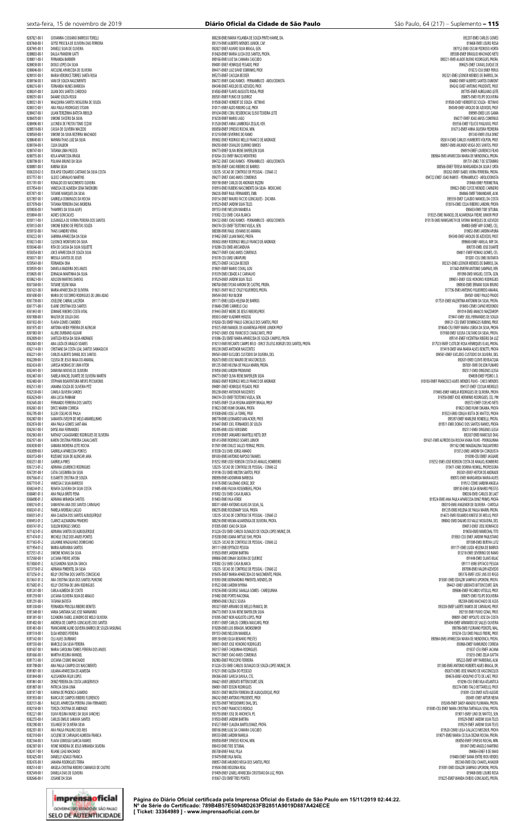 Suplemento Classificação Final Remoção