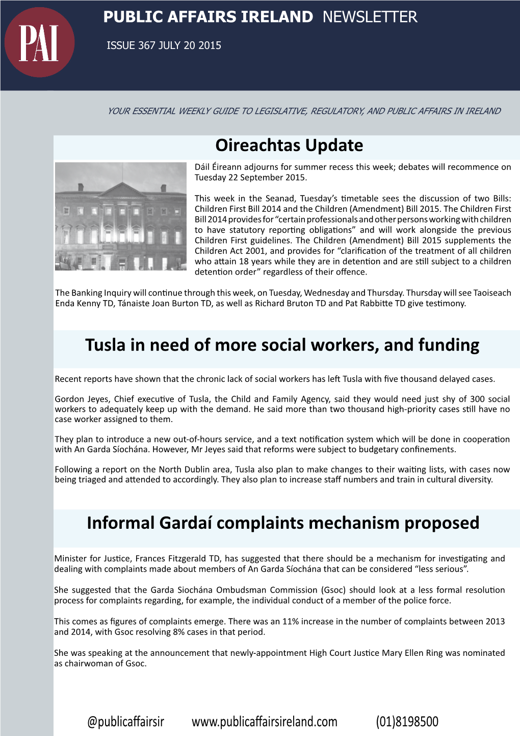Tusla in Need of More Social Workers, and Funding Oireachtas Update