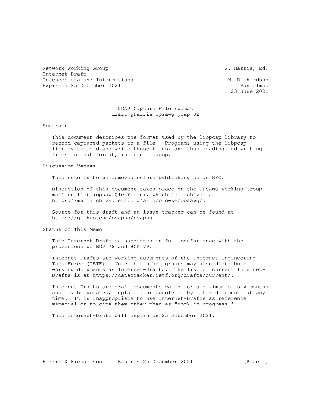 Network Working Group G. Harris, Ed. Internet-Draft Intended Status: Informational M