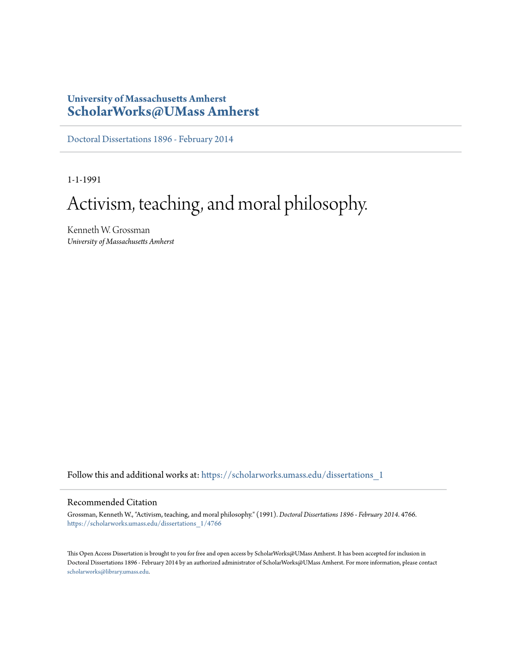 Activism, Teaching, and Moral Philosophy. Kenneth W