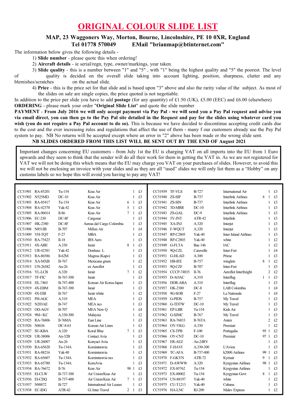 Original Slide List