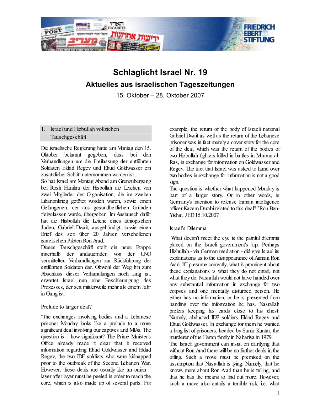 Schlaglicht Israel Nr. 19 Aktuelles Aus Israelischen Tageszeitungen 15