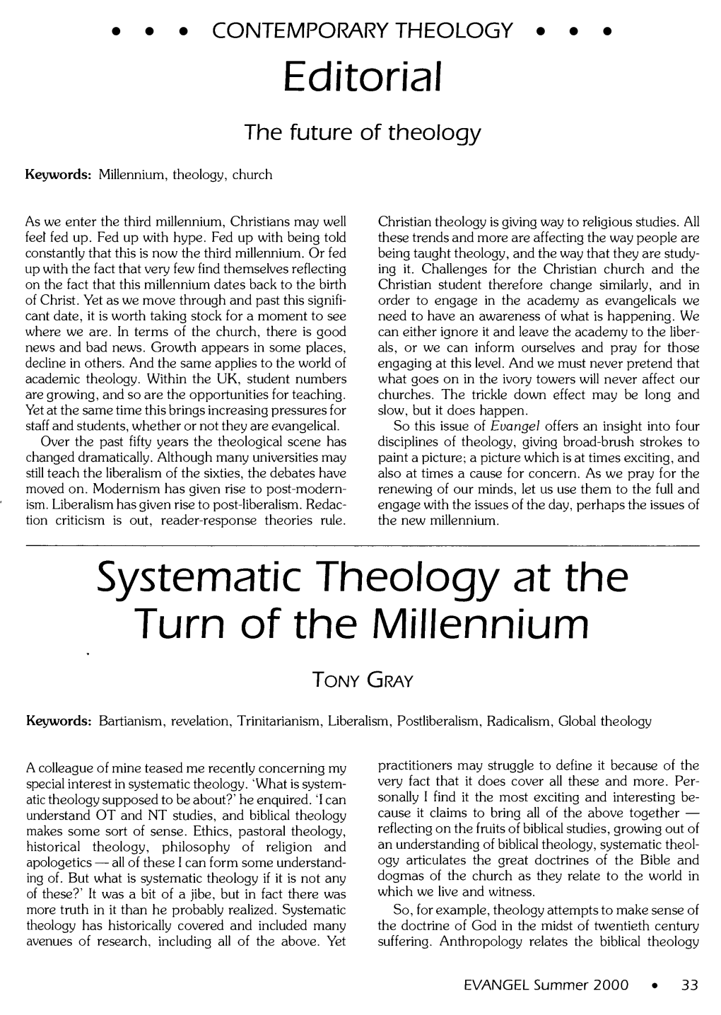 Systematic Theology at the Turn of Millennium