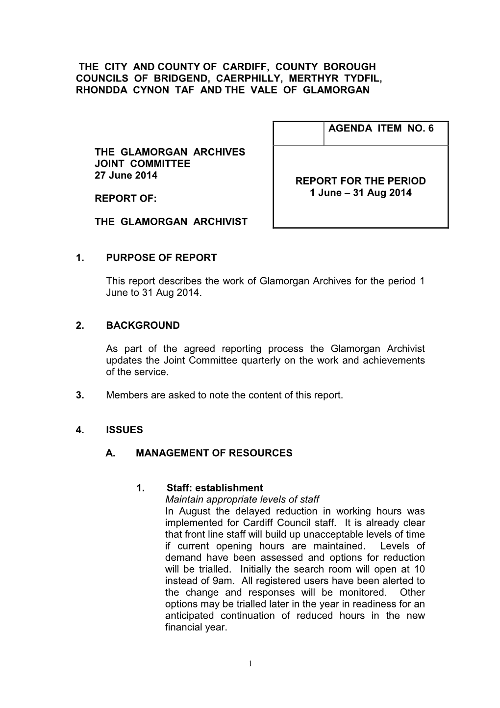 Glamorgan Archives Agenda Item 6 26/09/14 (272K)