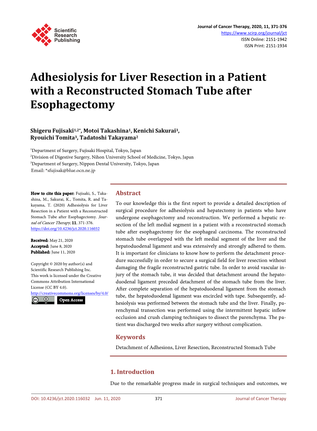 Adhesiolysis for Liver Resection in a Patient with a Reconstructed Stomach Tube After Esophagectomy