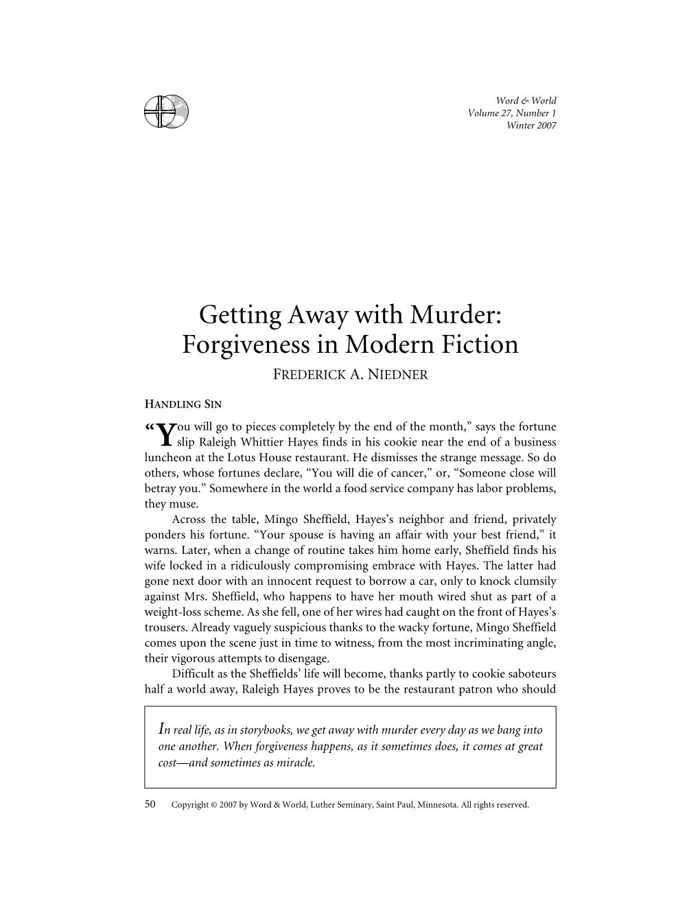 Forgiveness in Modern Fiction FREDERICK A