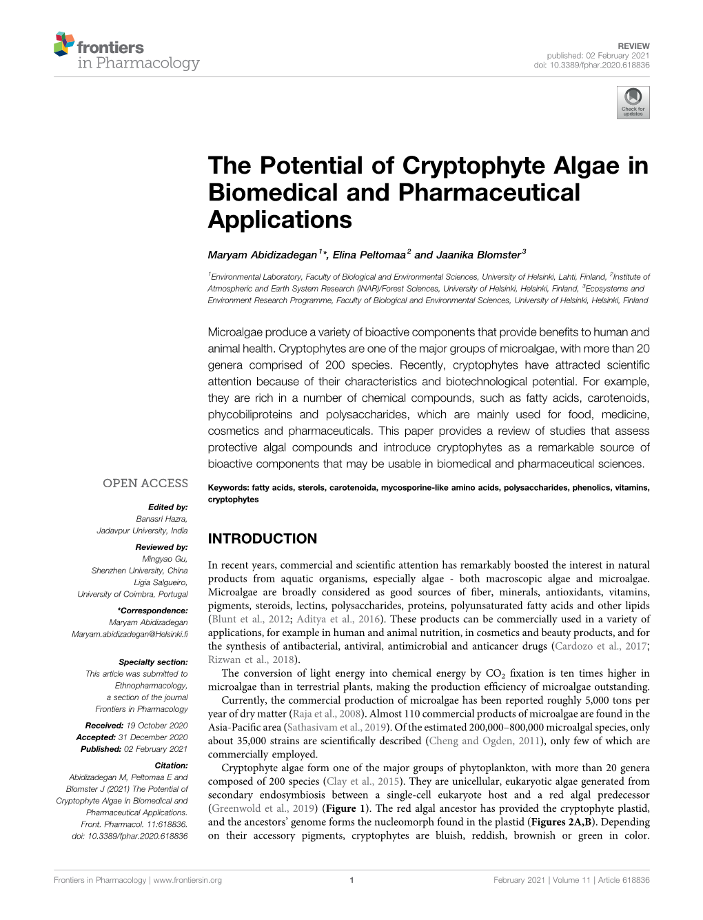 The Potential of Cryptophyte Algae in Biomedical and Pharmaceutical Applications
