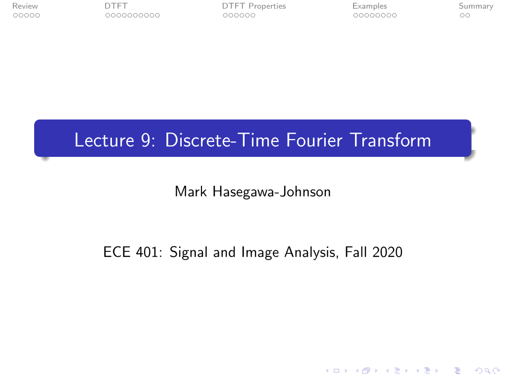 Lecture 9: Discrete-Time Fourier Transform