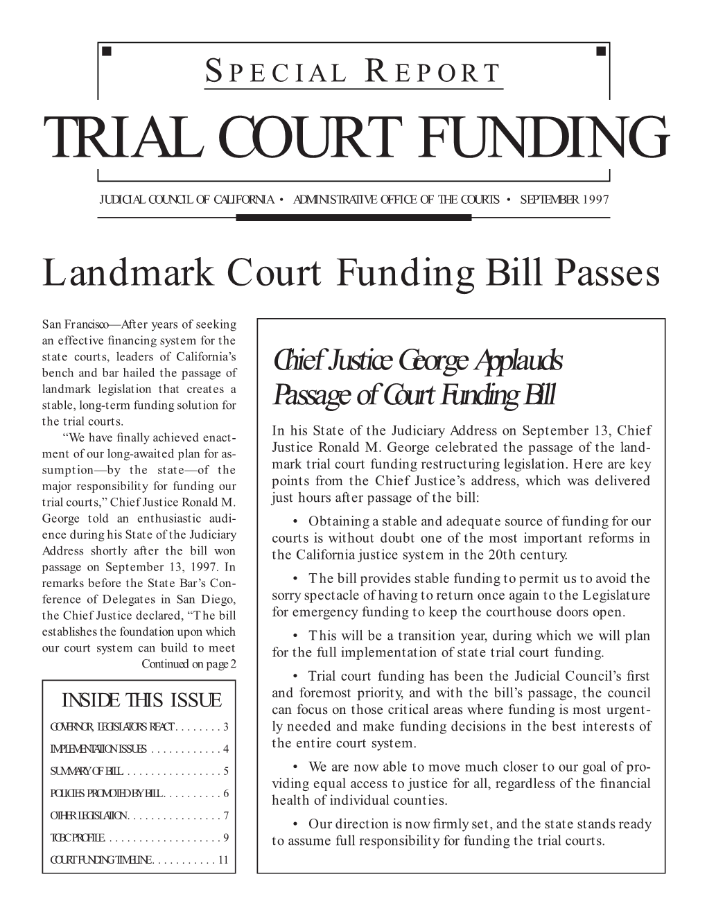 Special Report on Trial Court Funding