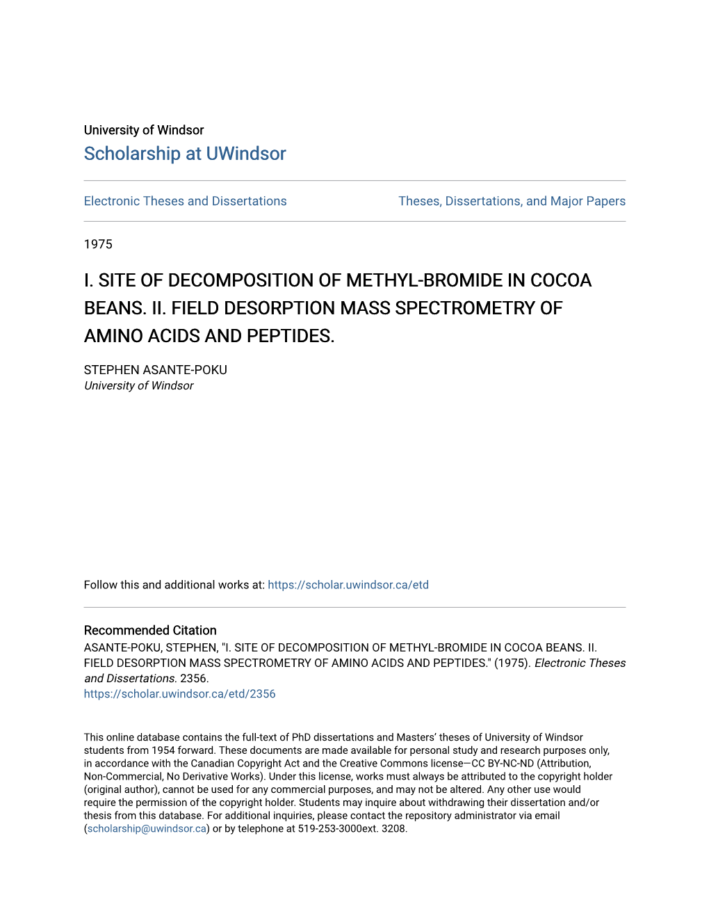I. Site of Decomposition of Methyl-Bromide in Cocoa Beans