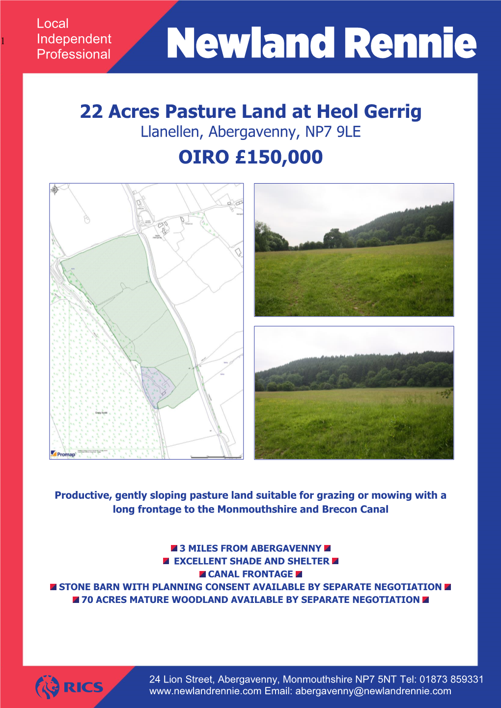 22 Acres Pasture Land at Heol Gerrig OIRO £150,000